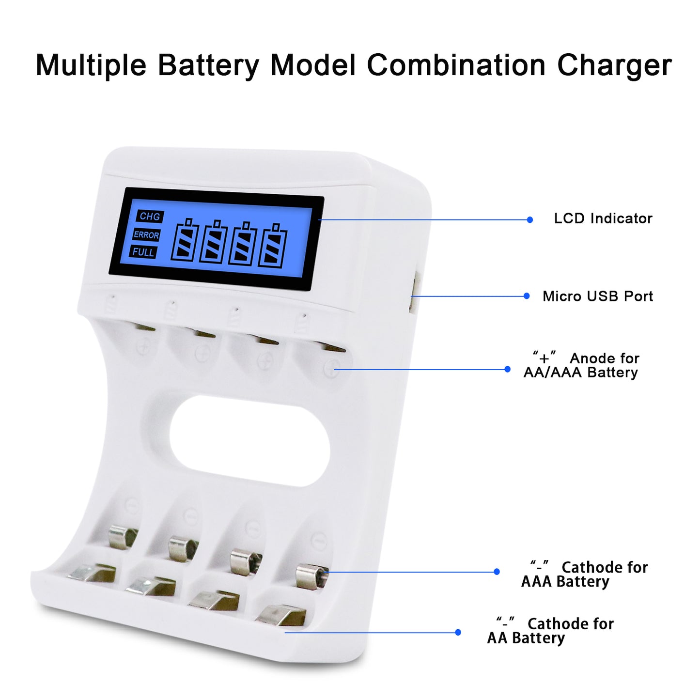 4 Slots Smart USB LCD display AA/AAABattery Charger