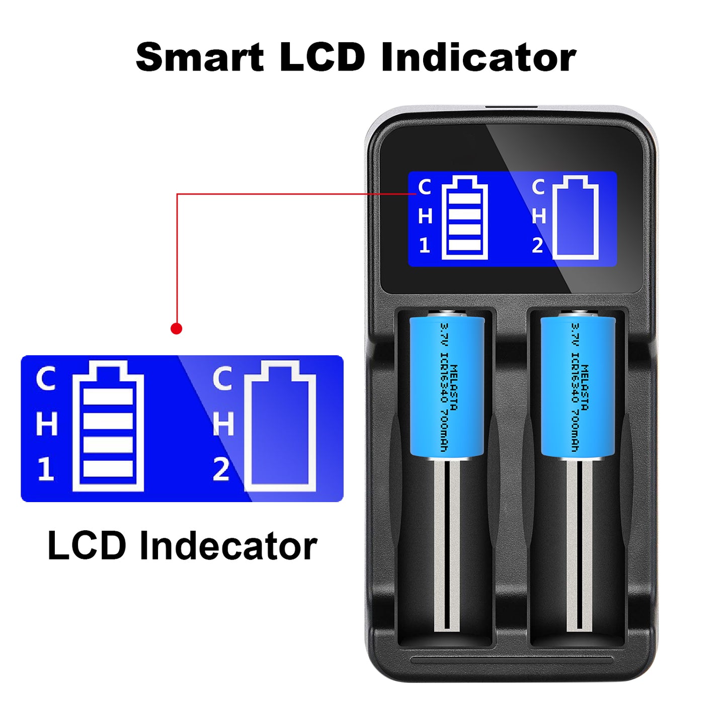 16340 RCR123A 3.7V 700mAh rechargeable Lit-ion battery+USB LCD Charger