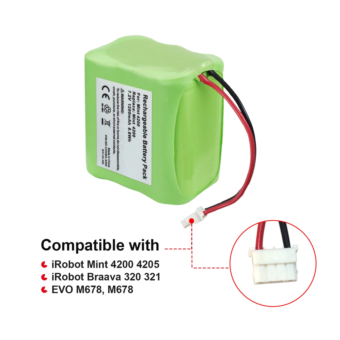 7.2V 1200mAh NiMH Battery for iRobot Mint 4200 Braava 320