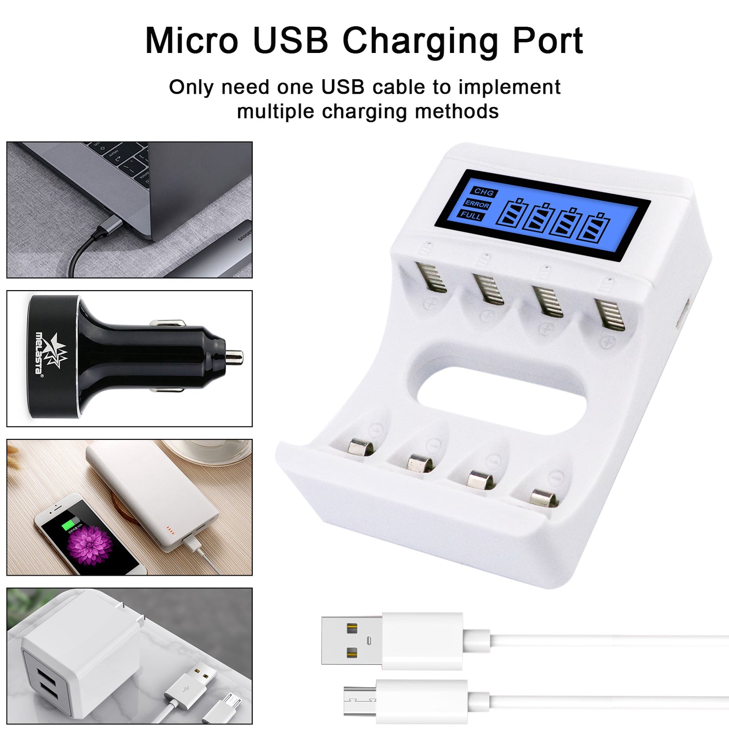 4 Slots Smart USB LCD display AA/AAABattery Charger