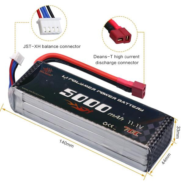 Melasta 11.1V 3S Battery 5000mAh 70C Deans T Plug for DJI F450 Quadcopter RC Helicopter Airplane Hobby Drone and FPV