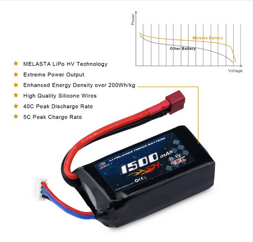 2 pack 11.1V 1500mAh Lipo Battery with DT Plug for RC Drone