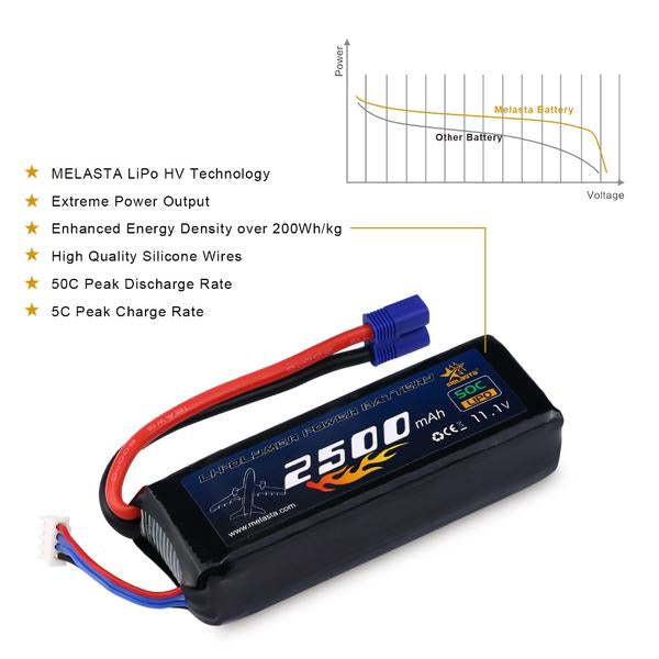 11.1V 2500mAh  LiPo battery with EC3 for RC car