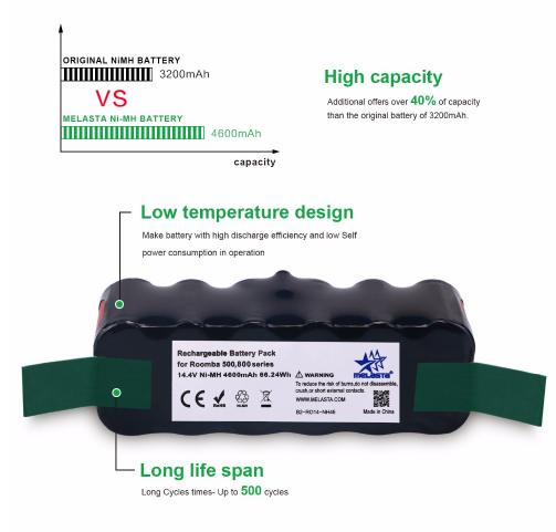 4.6Ah 14.4V NIMH Replacement Battery for iRobot Roomba