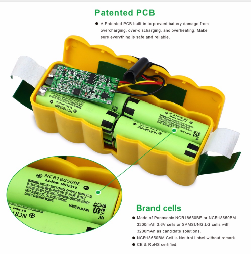 6.4Ah 14.8V Li-ion Replacement Battery for iRobot Roomba