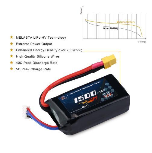 11.1V 1500mAh LiPo battery with XT60 for racing drones