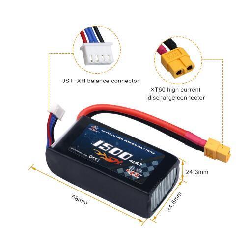 11.1V 1500mAh LiPo battery with XT60 for racing drones